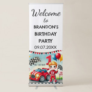 Racing Car 1st Birthday Boy Party Retractable Banner