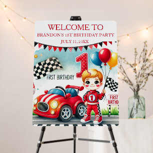 Racing Car 1st Birthday Boy Party Welcome Sign