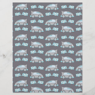 Racing Car and Flag Blue Gray Scrapbook Paper