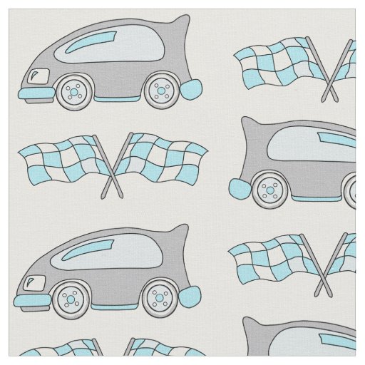 Racing Car and Flags Pattern Fabric