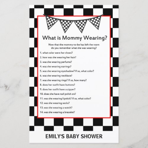 Racing Car Baby Shower Game PRINTED