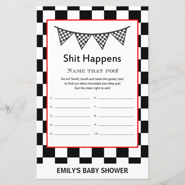Racing Car Baby Shower Game PRINTED (Front)