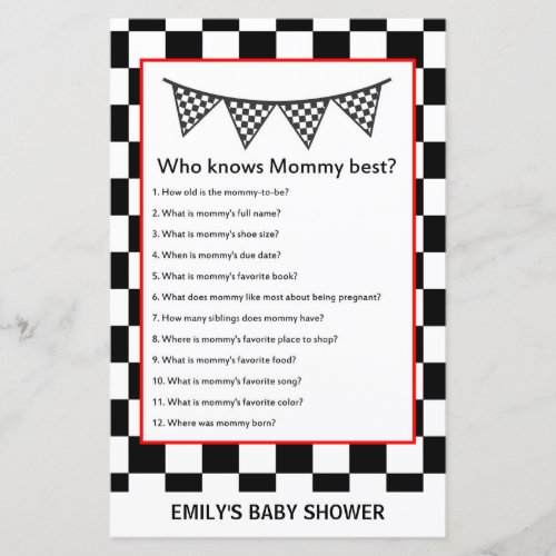 Racing Car Baby Shower Game PRINTED