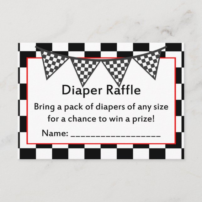 Racing Car Baby Shower Game PRINTED Enclosure Card (Front)