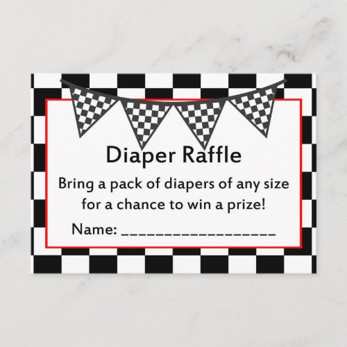 Racing Car Baby Shower Game PRINTED Enclosure Card