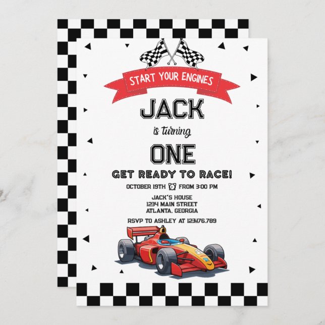 Racing Car Birthday Invitation (Front/Back)
