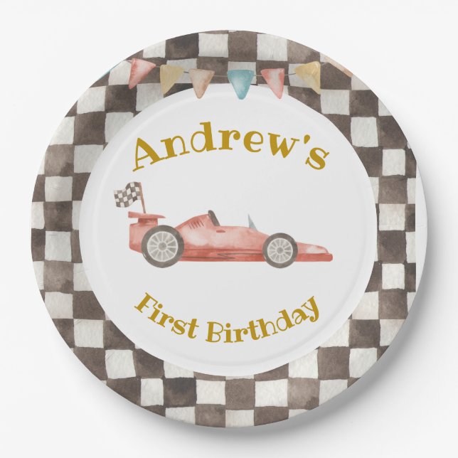 Racing Car Birthday Paper Plate (Front)