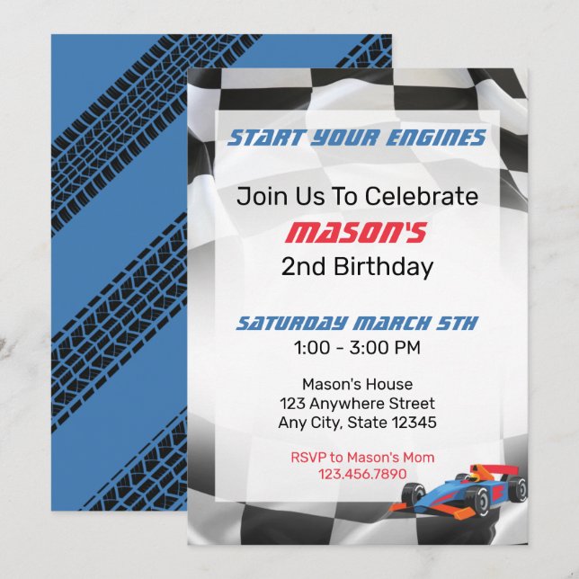 Racing Car Birthday Party Invitation (Front/Back)