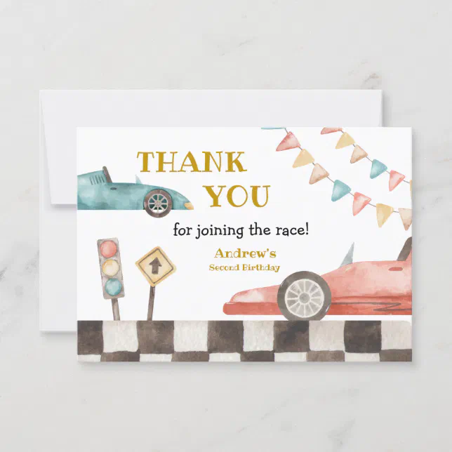 Racing Car Birthday Thank You Card | Zazzle