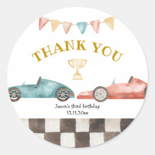 Racing Car Birthday Thank You Sticker