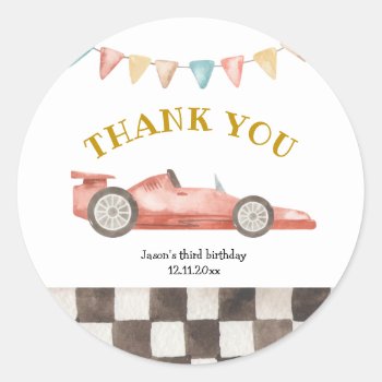 Racing Car Birthday Thank You Sticker by PumpkinDesignCard at Zazzle