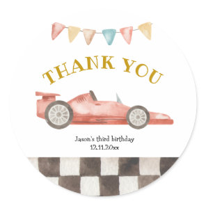 Racing Car Birthday Thank You Sticker