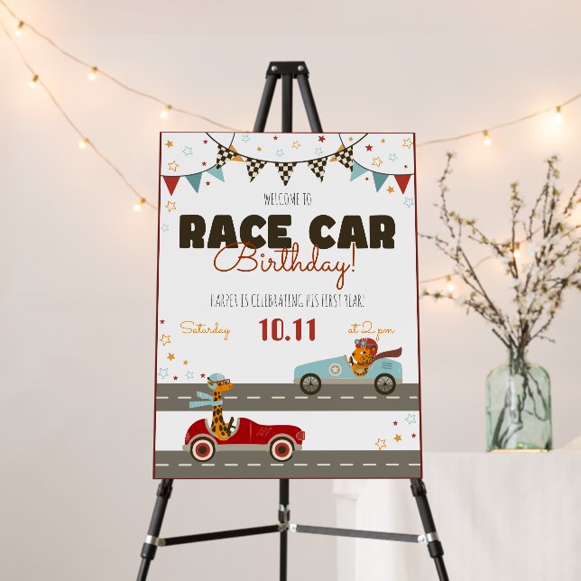 Racing Car Birthday Welcome Sign (In Situ (Stand))