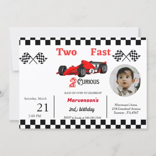 Racing car bithday boy growing up two fast invitation