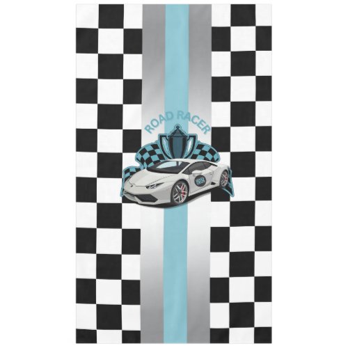 Racing car black  white checkered blue tablecloth