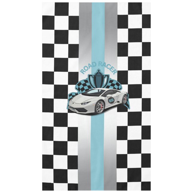 Racing car, black & white checkered blue tablecloth (Front)