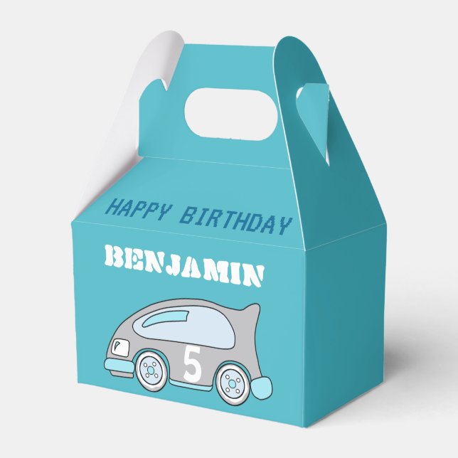 Racing Car Blue Happy Birthday Favor Boxes (Front Side)