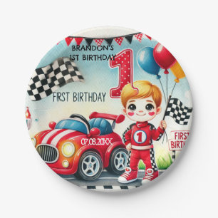 Racing Car Boy 1st Birthday Party Paper Plates