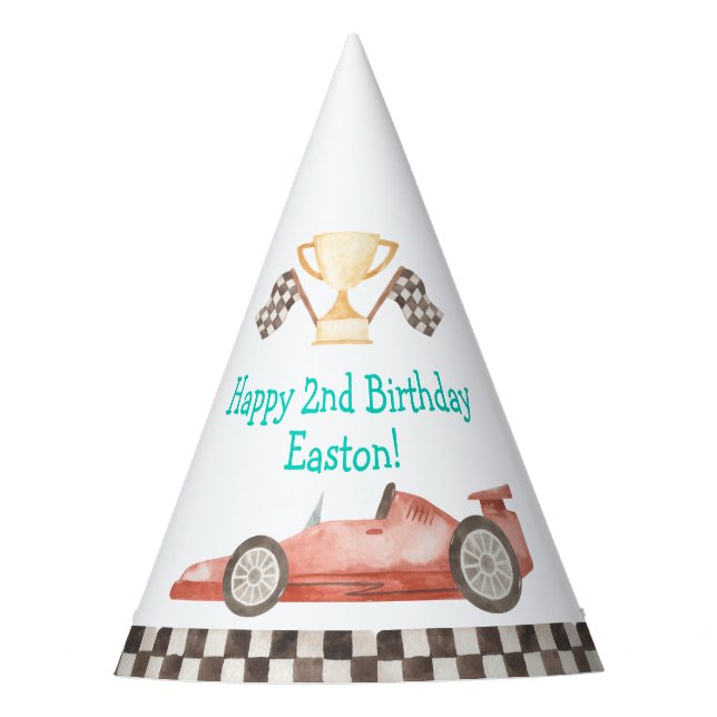 Racing Car Boy Birthday Party Hat (Front)