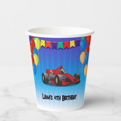Racing car boys birthday party blue paper cups