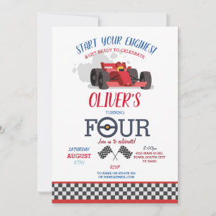 Racing Car Driver Four Trip Track 4th Birthday Invitation