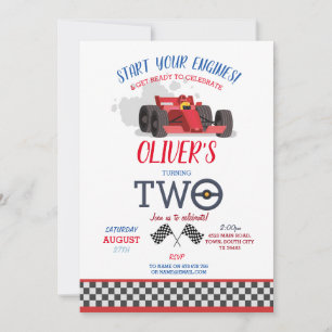 Racing Car Driver Two Trip Track 2d Birthday Invitation