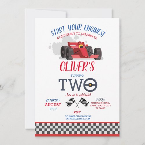 Racing Car Driver Two Trip Track 2d Birthday Invitation