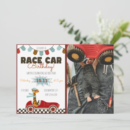 Racing Car Fast Birthday Invitation With Photo