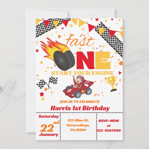 Racing Car First Birthday Invitation 