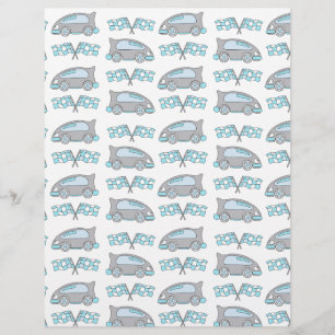 Racing Car Flag Blue Gray Kids Scrapbook Paper