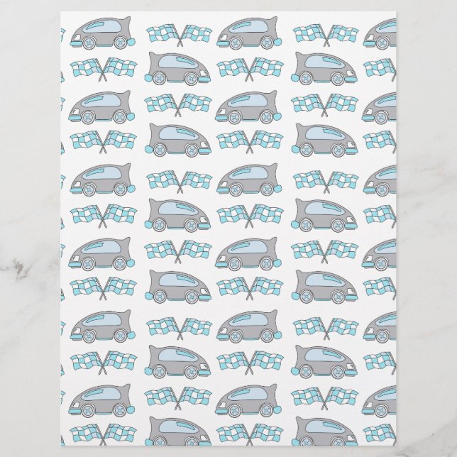 Racing Car Flag Blue Gray Kids Scrapbook Paper (Front)