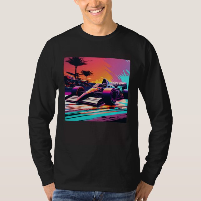 Racing Car for Mechanic Sports fan Retro Sunset T-Shirt (Front)