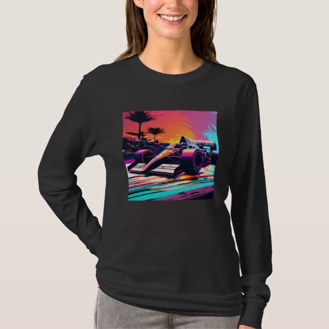 Racing Car for Mechanic Sports fan Retro Sunset T-Shirt (Front)