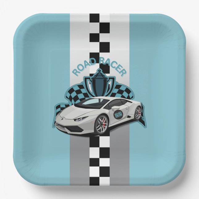 Racing car green, black & white Paper plate  (Front)