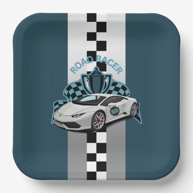Racing car green, black & white Paper plate  (Front)