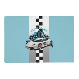 Racing car green, black & white placemat