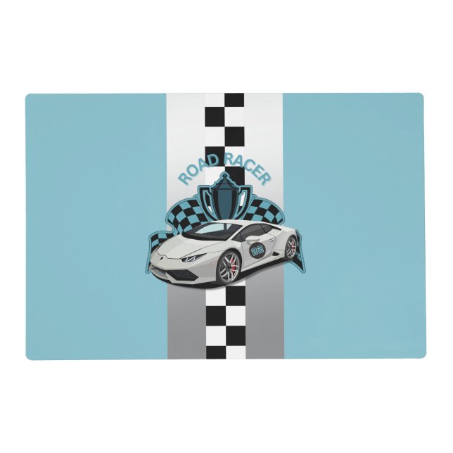 Racing car green, black & white placemat (Front)