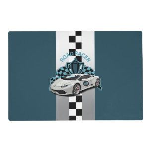 Racing car green, black & white placemat