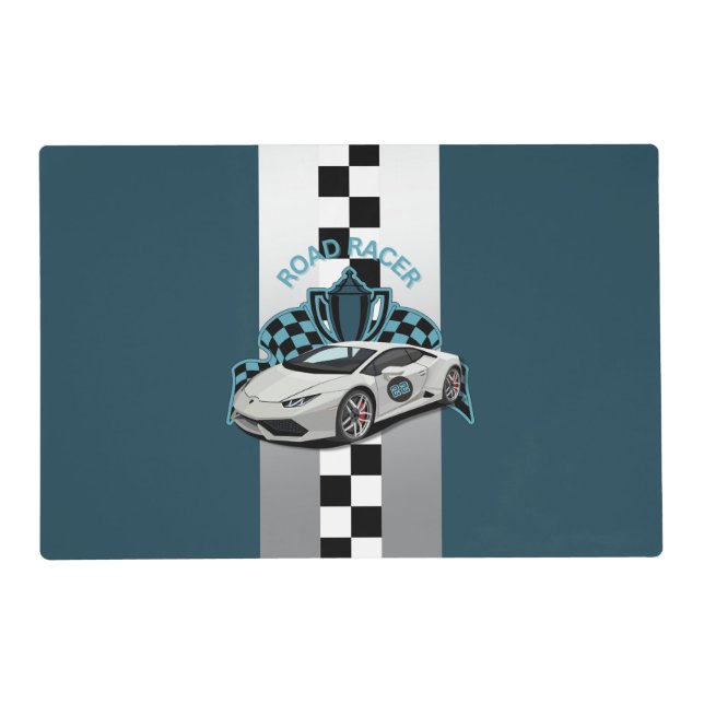 Racing car green, black & white placemat (Front)