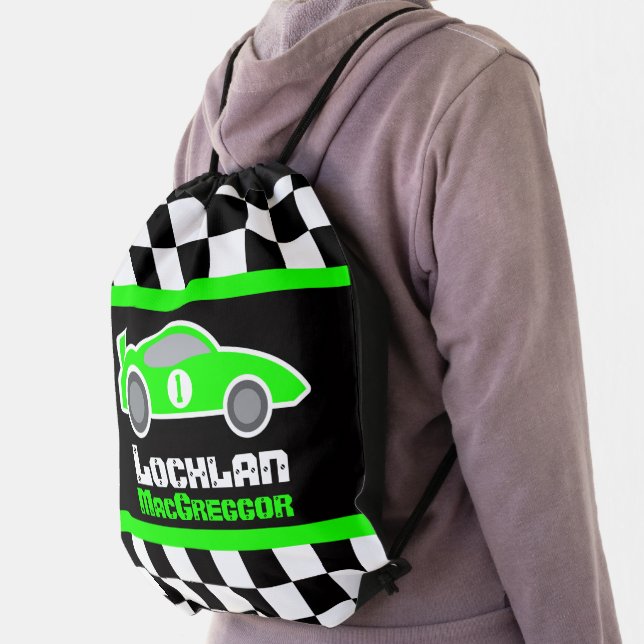 Racing car green flag kids full name drawstring bag (Insitu)