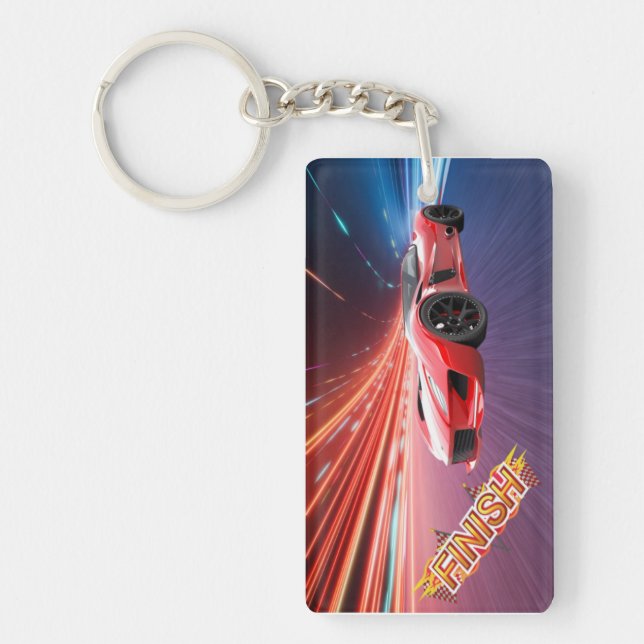 Racing Car Keychain with a Luxury Red Sports Car  (Front)