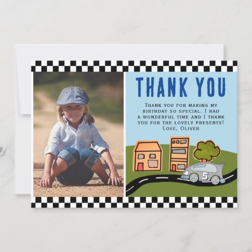 Racing Car on Road Boy Photo Birthday  Thank You Card