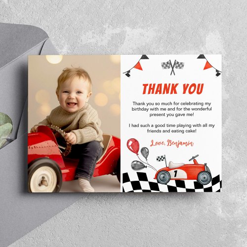 Racing Car Party Birthday Photo Thank You Card