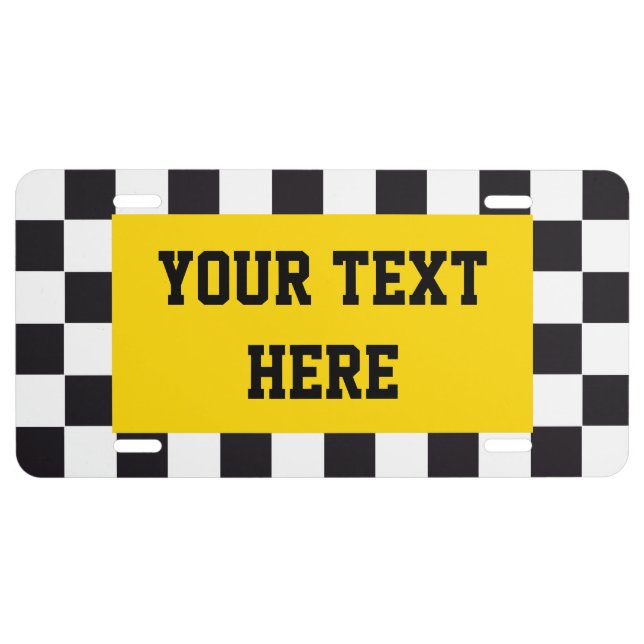Racing Car Pattern + your background & text License Plate (Front)