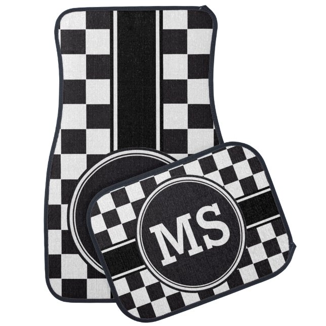 Racing Car Pattern + your monogram & color Floor Mat (Set)