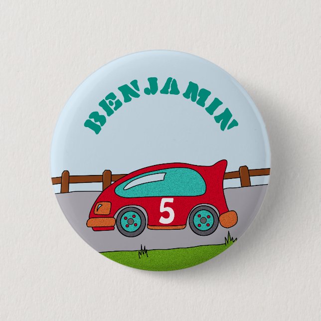 Racing Car Personalizable Birthday Button (Front)