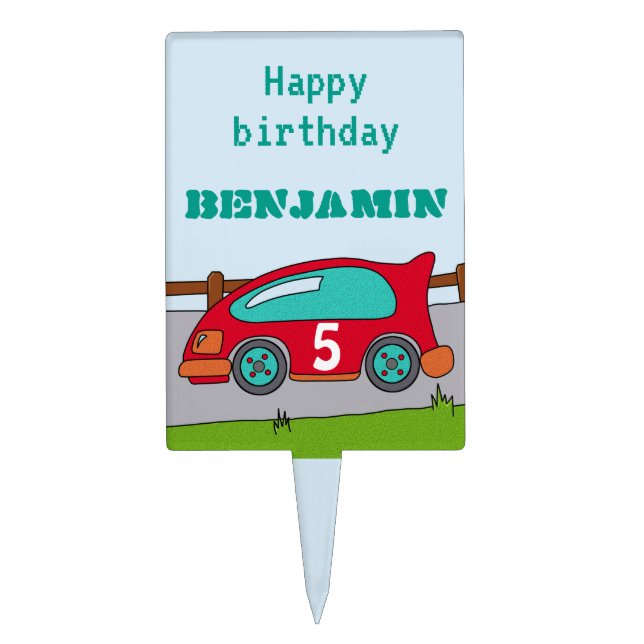 Racing Car Personalizable Birthday Party Cake Topper (Front)