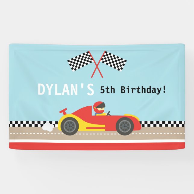 Racing Car Racer Boys Birthday Party Personalized Banner (Horizontal)