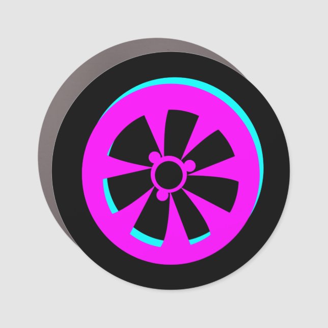 Racing Car Rim Neon Pink Black Car Magnet (Front)