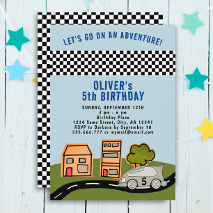 Racing Car Road House Boy Birthday Invitation
